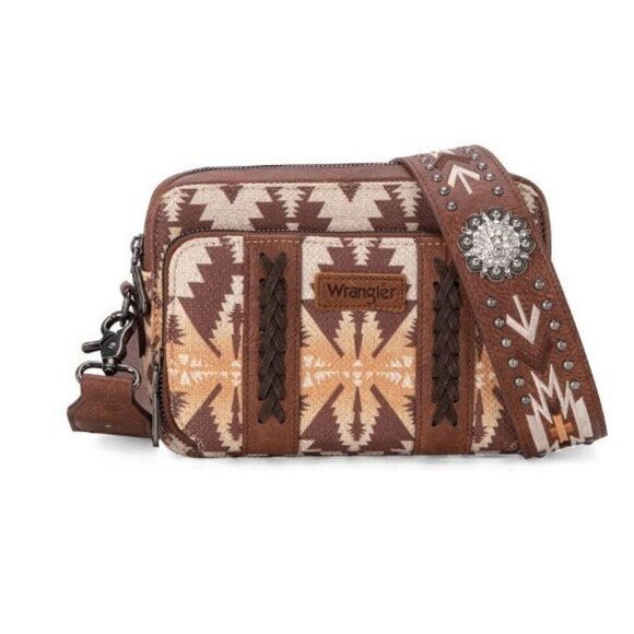 Wrangler Aztec Printed Crossbody Purse With Wallet Compartment - Picture 3 of 9